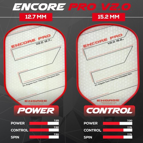 Engage Encore Pro V2.0 12.7mm Pickleball Paddle Playability with Power | Hybrid - Crimson Red (Crimson Red, 15.2 MM (Thick))