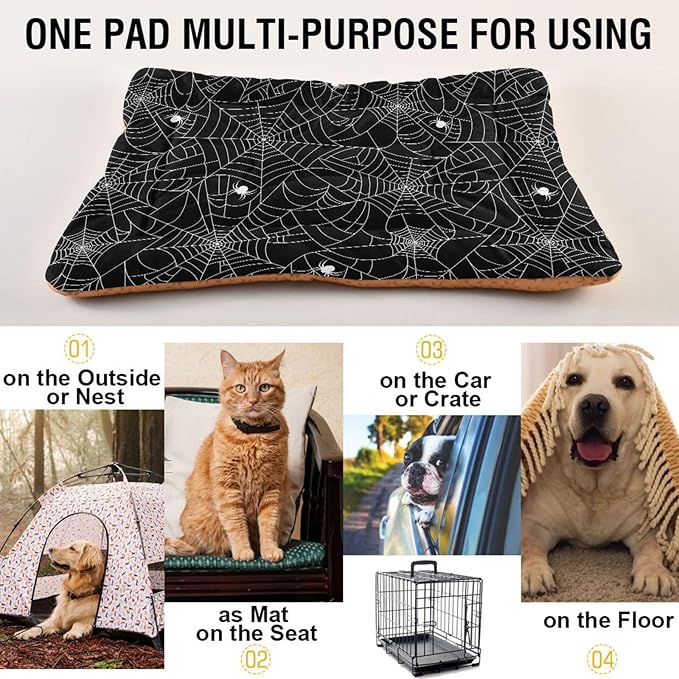Halloween Spider Web Pet Bed Cute Dog Bed Mat Absorbing Non Slip Pad Pet Sleeping Mat for Small, Medium, and Large Dogs Puppy Cat 24 in x 18 in