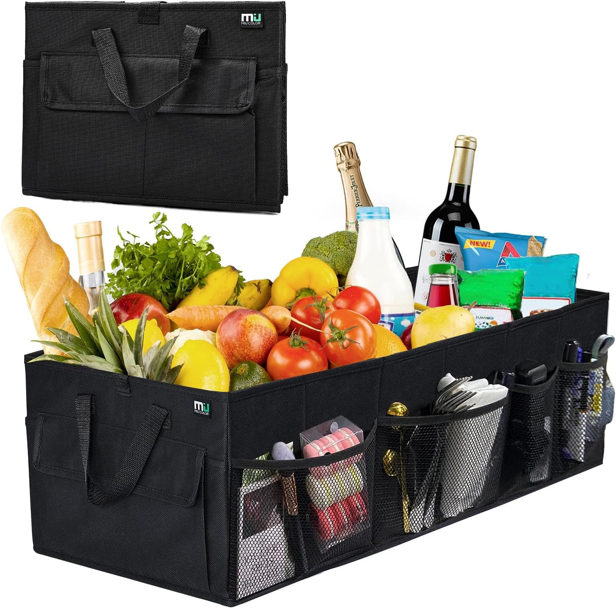 MIU COLOR Trunk Organizer for Car, Car Organizer, 12 Pockets Trunk Organizer for SUV, Durable Oxford, Non-Slip Bottom, Trunk Storage Organizer for Sedans, Van, Jeep, Grocery, Large 3 Compartments