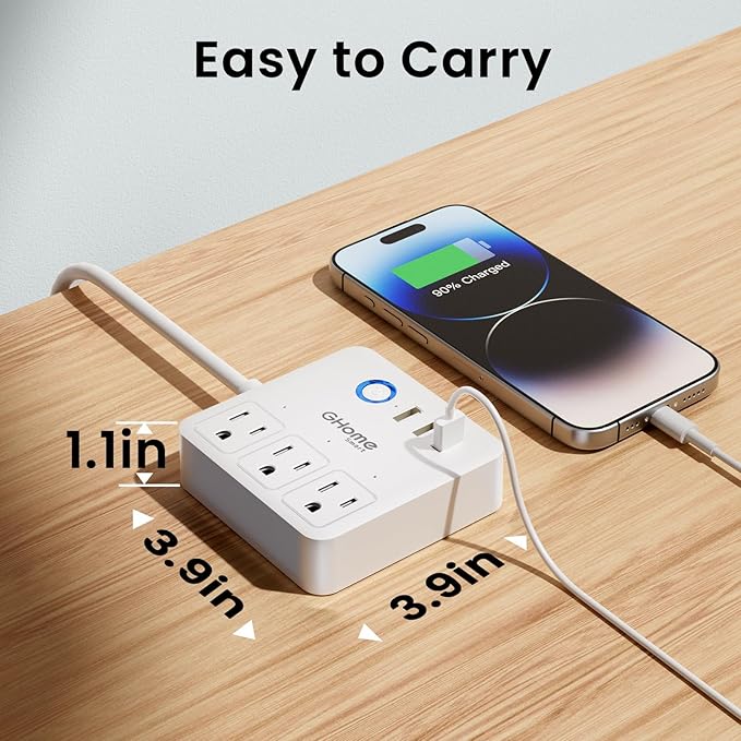 GHome Smart Power Strip with 3 WiFi Outlets & 3 USB Ports, ETL Listed Smart Surge Protector, Works with Alexa & Google, Individual Control WiFi Outlet Strip 4Ft Extension Cord for Home Office & Travel