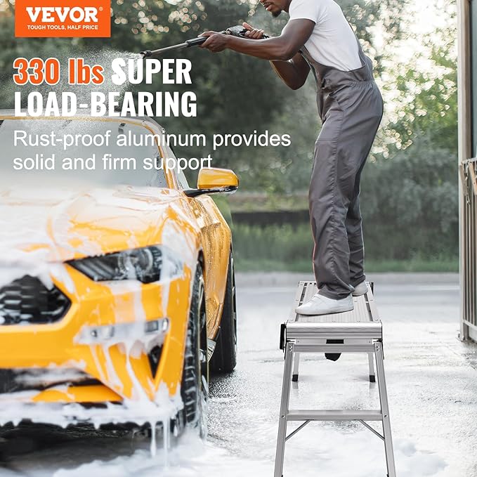 VEVOR Folding Work Platform, 30"×12"×20" Aluminum Drywall Stool Ladder, 330 lbs Load Capacity Heavy Duty Work Bench w/Non-Slip Feet, Ideal for Washing Vehicles, Cleaning, Painting, Decorating