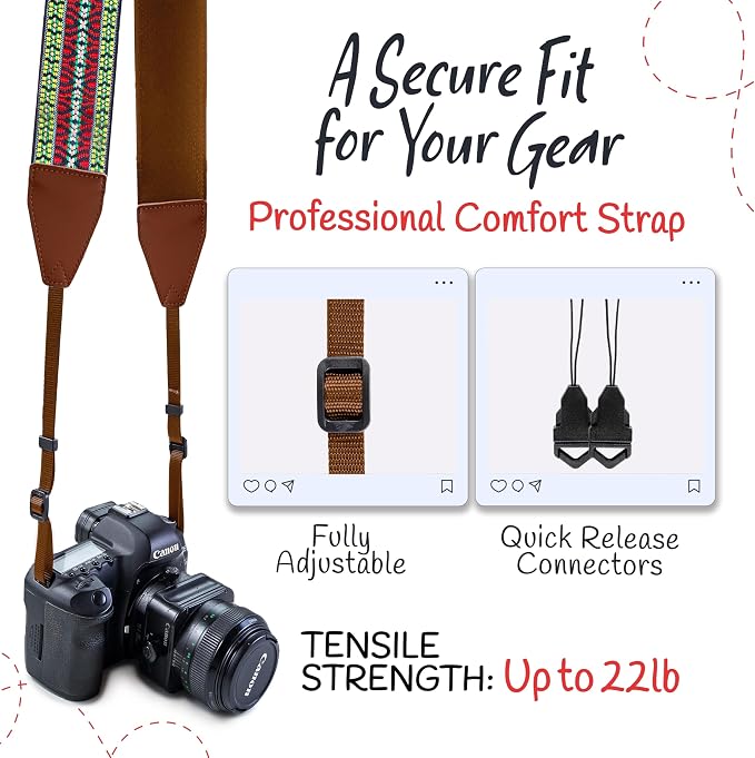Art Tribute Camera Strap For Photographers Padded Universal Fit Neck Shoulder &