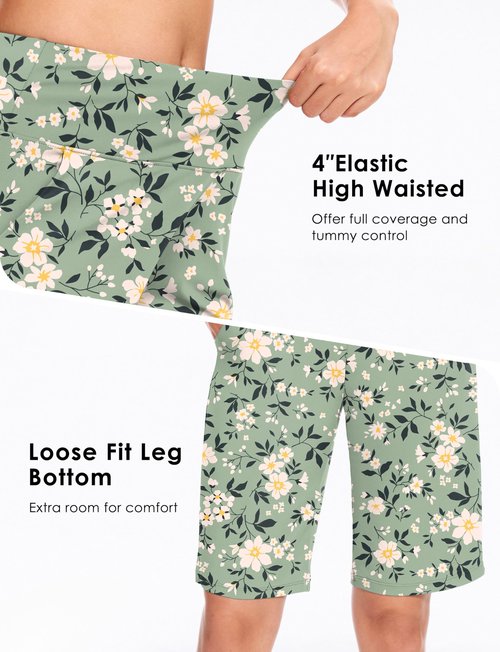 Blouty Women's 9" Bermuda Long Shorts Knee Length with Pockets High Waisted Shorts for Women Lounge Walking Athletic (Daisy, Large)