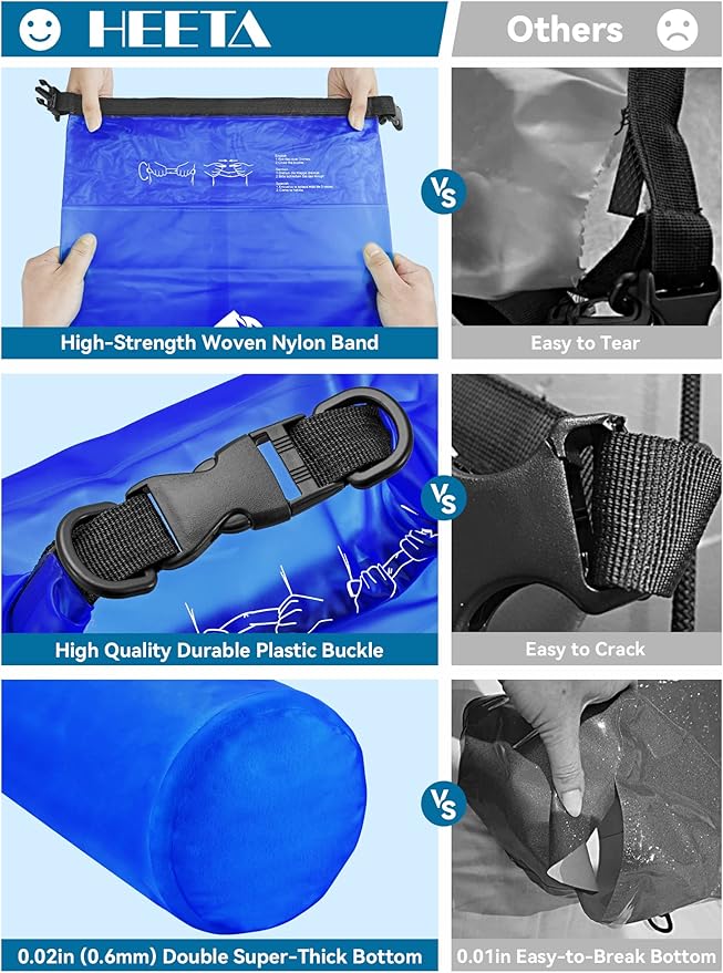 HEETA Dry Bag Waterproof for Women Men, 5L/10L/20L/30L/40L Roll Top Lightweight
