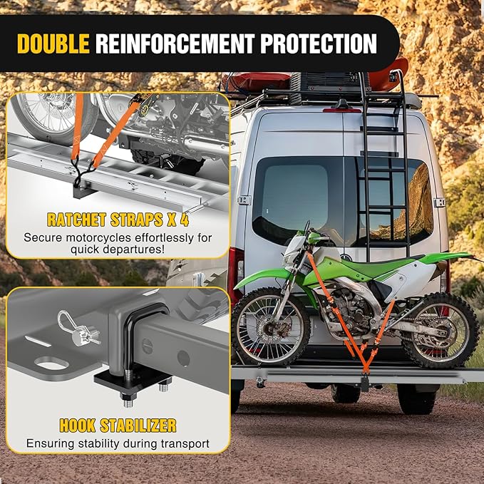 Nilight Motorcycle Hitch Carrier 400LBS, Lightweight Robust Aluminum Dirt Bike Hitch Hauler with 55.11" Longer Ramp, Pin Lock, Tie-Down Strap and Tightener, 2" Receiver, 5" Wide Tire