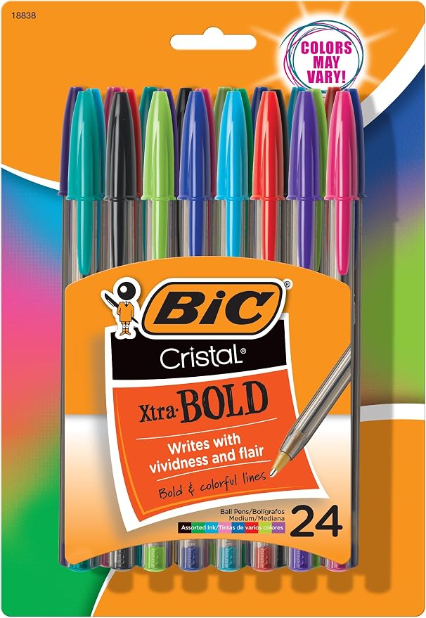 BIC Cristal Xtra Bold Ballpoint Pens, Bold Point, School Supplies
