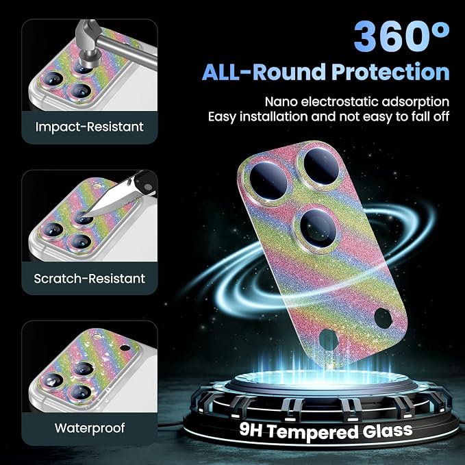 Uyiton for iPhone 17-Pro-Max Camera-Lens Protector: Bling Metal Tempered Glass