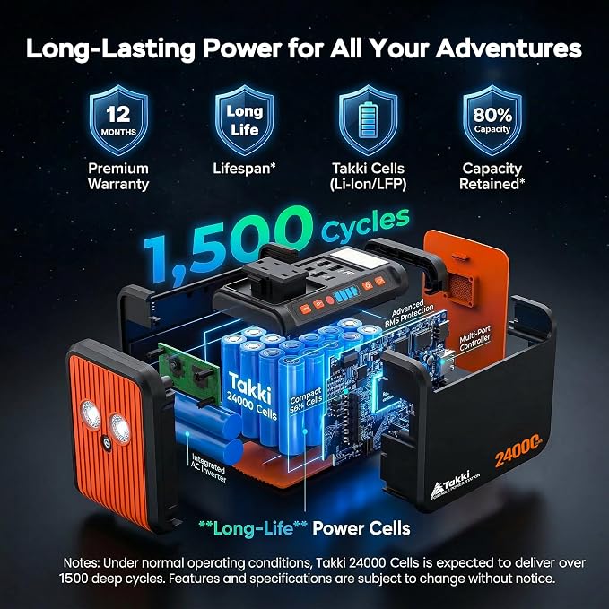 Takki 88.8Wh Portable Power Station Lithium Battery Small Generator Power Bank with 110V AC Outlet Battery Backup for Camping Home Use Emergency(Solar Panel Optional)