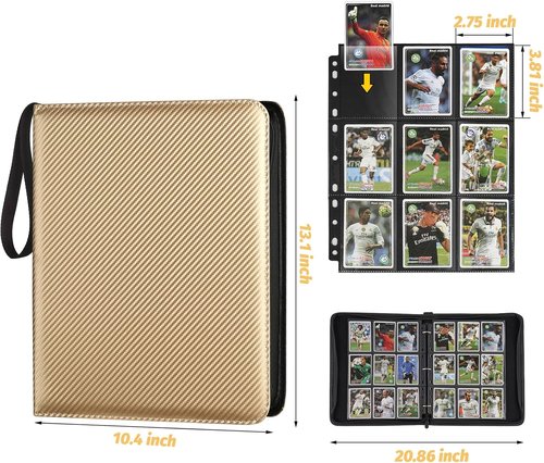 GERMUN 9 Pocket Card Binder - Premium Zip Trading Card Album for MTG, TCG & Sports Cards | 720 Double-Sided Pockets (Gold)