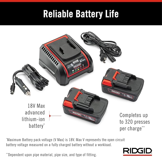 RIDGID 67183 Model RP 351 ProPress Standard Press Tool Kit with Battery, Charger, 1/2" to 1" Press Tool Jaws, and Carrying Case