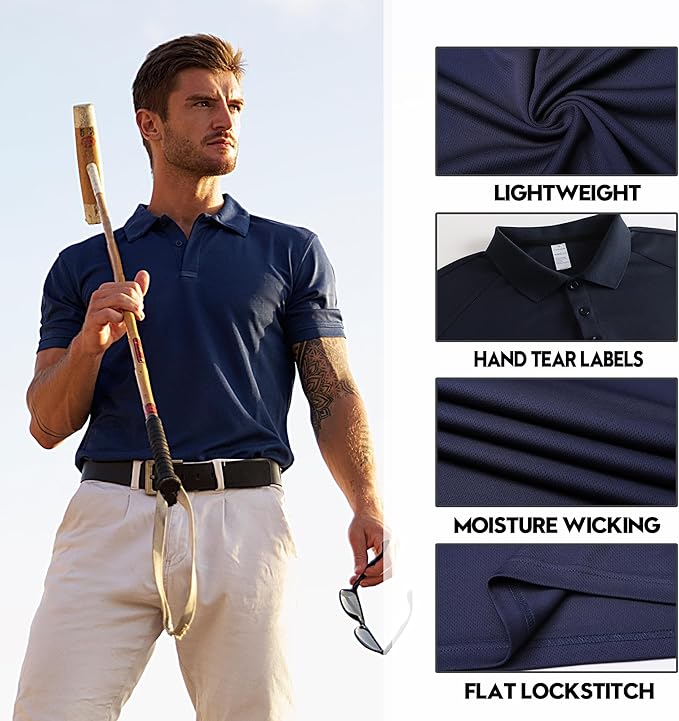 ZENGVEE Mens Polo Shirts Moisture Wicking Short Sleeve Performance Quick Dry Athletic Golf Shirts