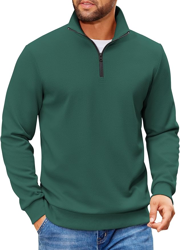 COOFANDY Mens Quarter Zip Pullover Sweatshirts Lightweight Long Sleeve Mock Neck Sweater Polo