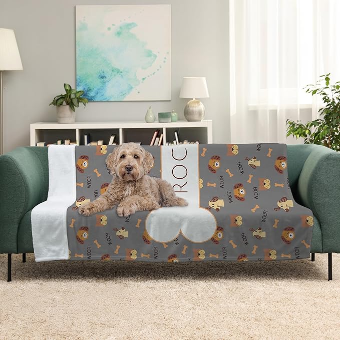 Prints Next Day – Custom 60" x 80" Fleece Pet Lightweight Blanket with Name - Gift for Dog or Cat Owners - Personalized Couch Throw - Puppy Patterned - Printed in America