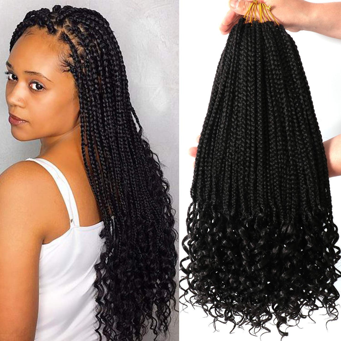 7 Packs 18 Inch Bohemian Goddess Box Braids Crochet Hair For Black Women (18 Inch, 1B#)