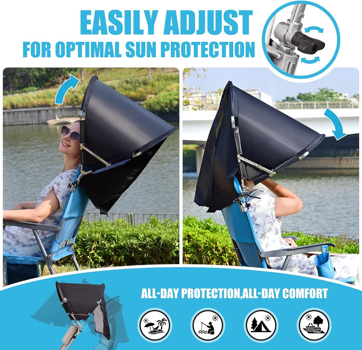 Skiennix Universal Chair Umbrella - Foldable Portable UPF 50+ Sun Shade Attachment | Adjustable Clamp Fits Most Chairs