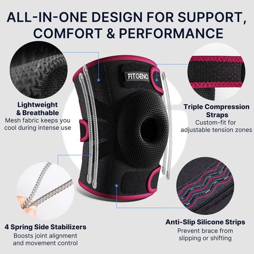 Fit Geno KneeXpert Knee Brace - Adjustable Compression Support with Side Stabilizers & Patella Gel Pad | M/L Size for Pain Relief