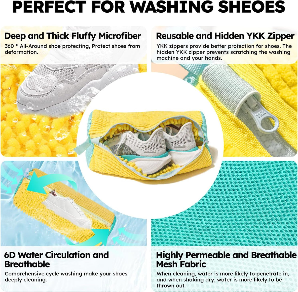 Regine Switzerland Shoe Washing Bag - Reusable Laundry Bag for Sneakers & Tennis Shoes | 2 Pcs Yellow