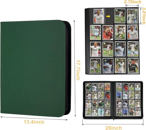 GERMUN Trading Card Binder - 16 Pocket Premium Card Holder for 1000+ Cards | Double-Sided Album (Dark Green)