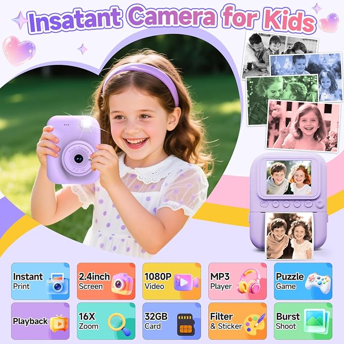 Kids Camera Instant Print, Portable Toddler Camera Toys