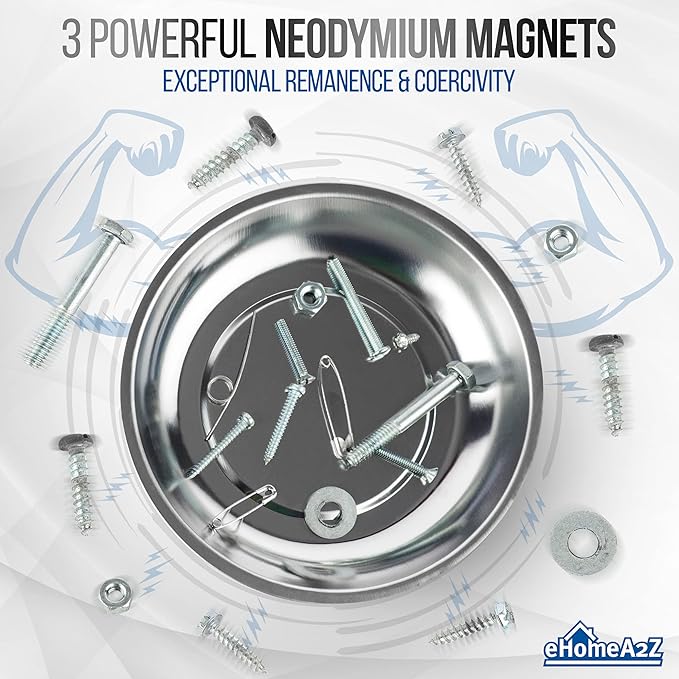 EHOMEA2Z Magnetic Bowl For Screws (4Pc),Magnetic Bowls For Holding Nuts and Bolts, Small Parts,Pins,Tools,Plate,Dish,Set,Tray,Round 6")