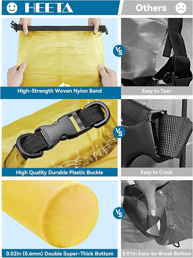 HEETA Dry Bag Waterproof for Women Men, 5L/10L/20L/30L/40L Roll Top Lightweight