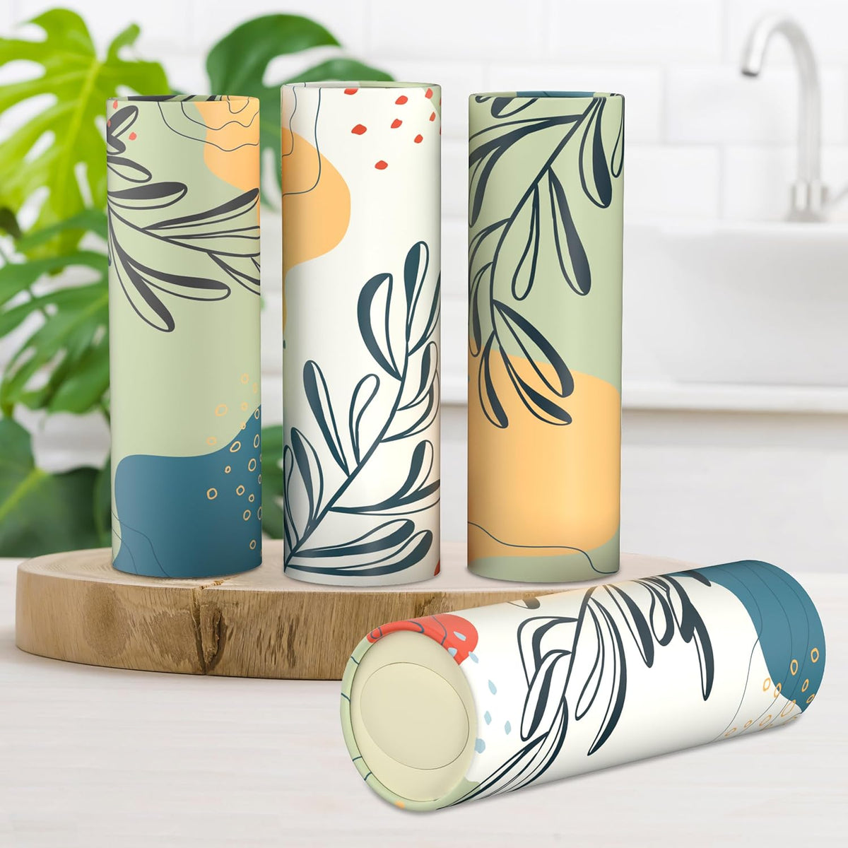 Car Tissue Holder with 3-ply Facial Tissues Bulk, Round Tissue Boxes for Home Office Bathroom (Boho Pattern)