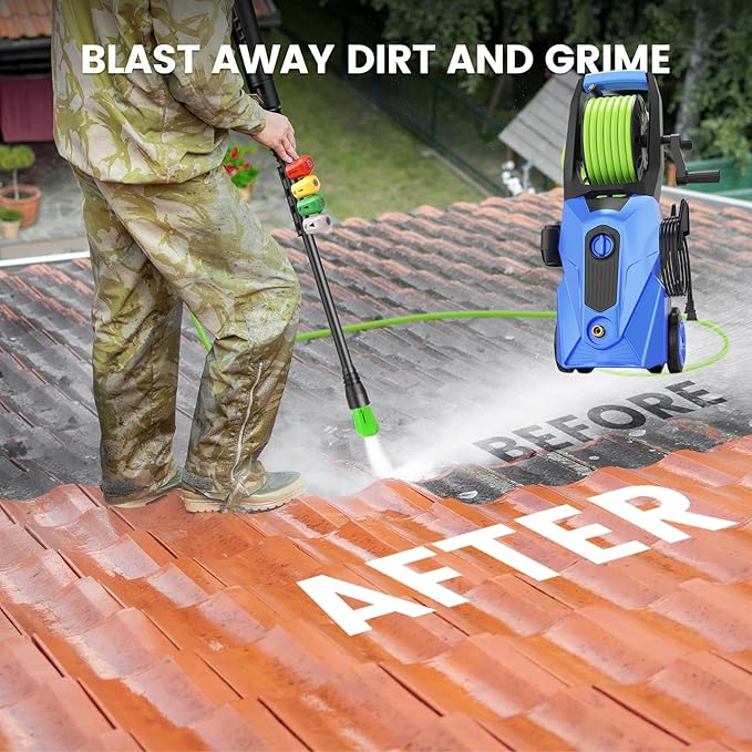 Pressure Washer 5000PSI Power Washers Powered with 33ft Pressure Hose, 4 Nozzle and Foam Cannon, powerwashers for Home, Cars, Fences, Patio, Upgraded Blue