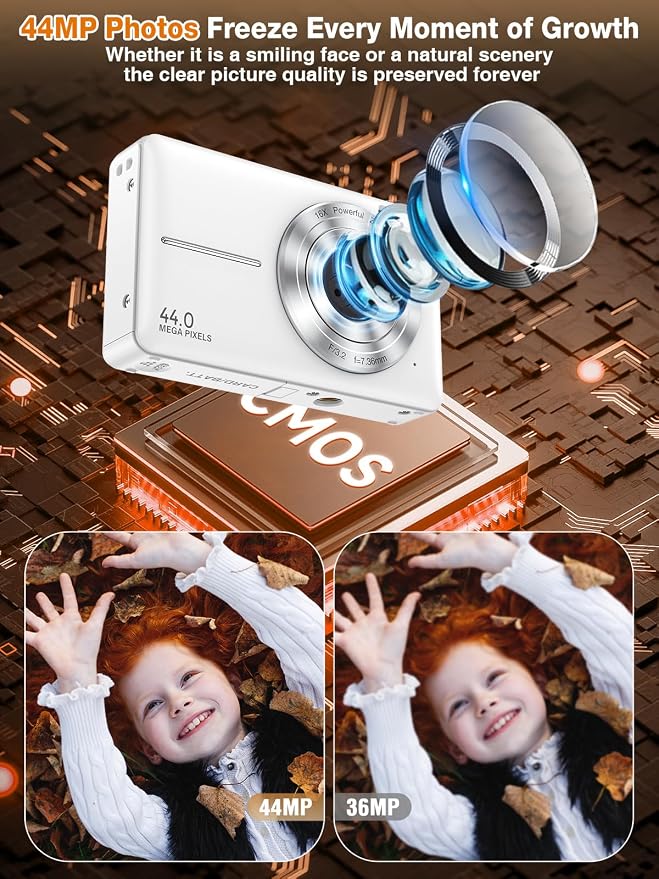 Digital Camera, FHD 1080P Kids Camera 44MP Point and Shoot Digital Cameras