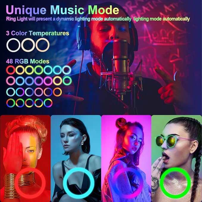 12" Selfie Ring Light with 75" Tripod Stand & 2 Phone Holder, LED Camera