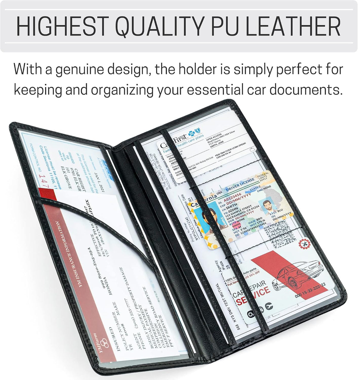 CANOPUS Car Registration and Insurance Holder, PU Leather Card Holder, Vehicle Glove Box Organizer for Auto, SUV, Truck, Black