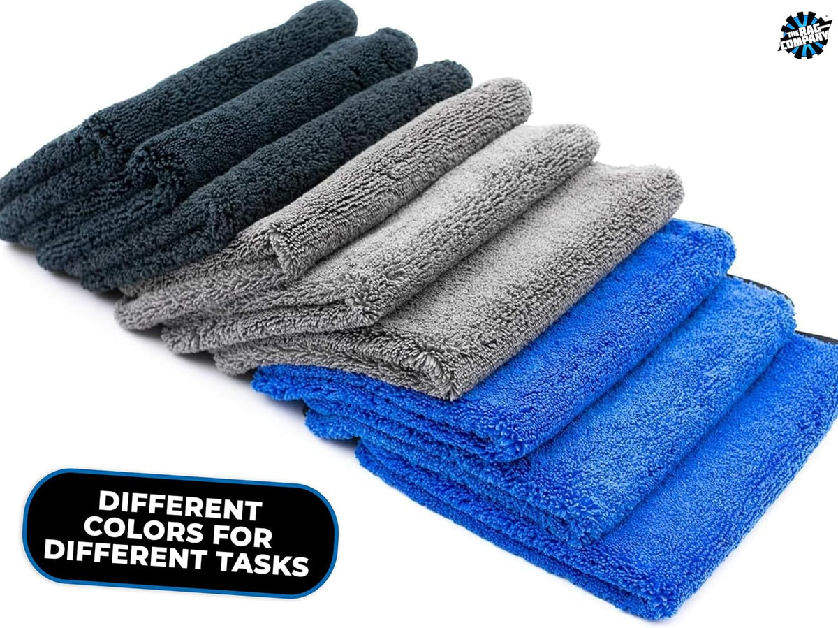 The Rag Company - Drying Towels for Car Detailing - Premium Microfiber Cloth Perfect for a Streak-Free Finish - Spectrum 420 Dark Pack - 420 GSM, 16" x 16" (9-Pack)