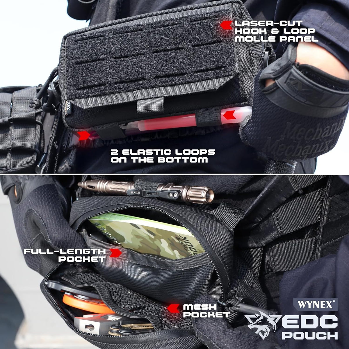 WYNEX Tactical Molle Admin Pouch - Utility EDC Bag with Laser Cut Design & American Flag | Compact Size