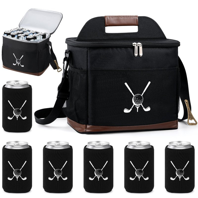 Reallnaive Golf Cart Cooler Bag Insulated with 6 Beer Can Sleeves 24 Can Large Foldable Leakproof Soft Cooler Bag with Bottle Opener Ice Cooling Holds for Golf Cart (Black)