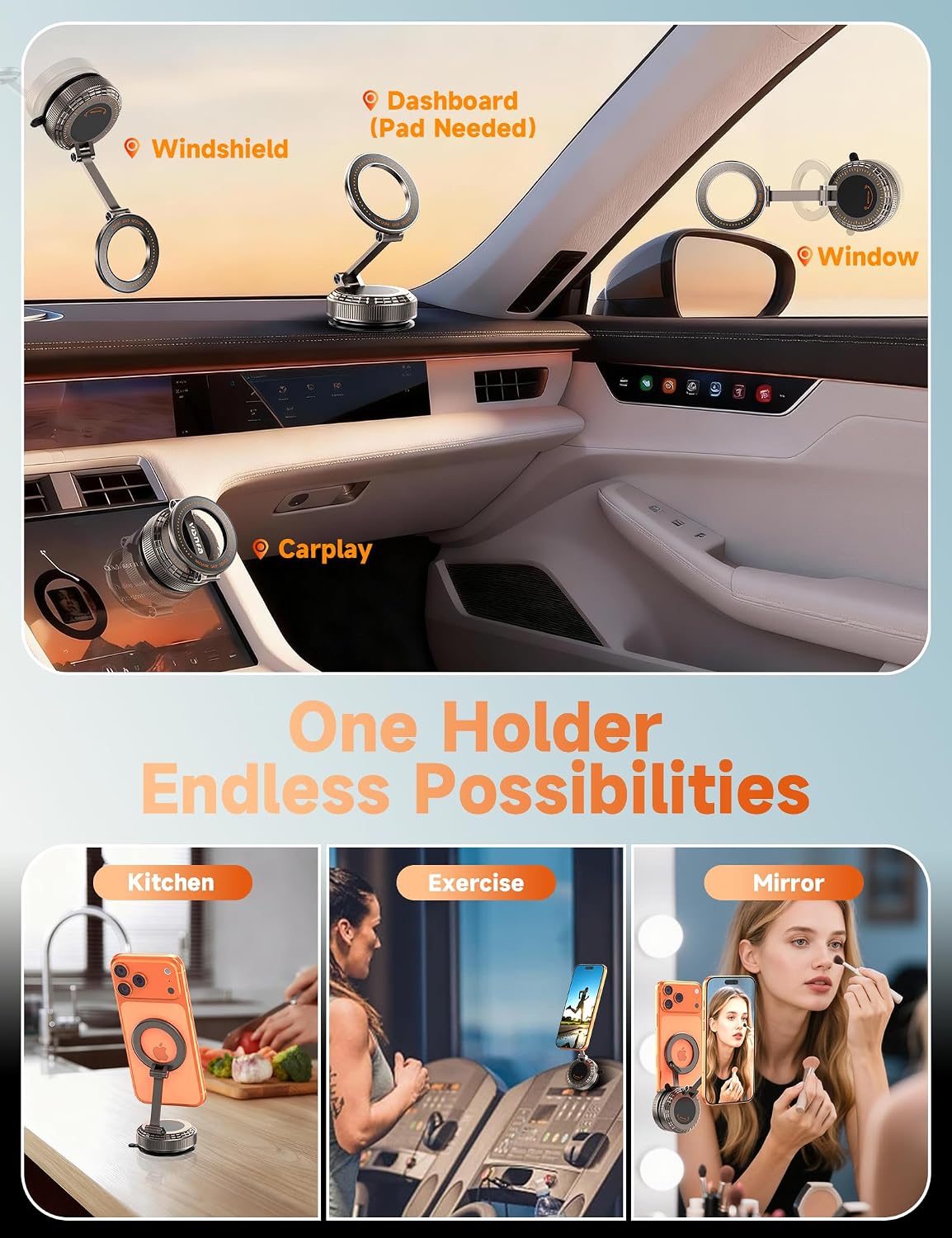 Car Phone Holder for Magsafe, [105+LBS Suction & 3800gf Magnetic]