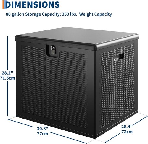 Garvee Outdoor Storage Box - 80 Gallon Waterproof Resin Deck Bin | Lockable & UV Resistant for Patio, Garden, Cushions, Tools - Black
