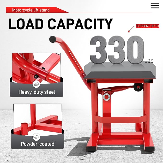 ALMULOO Dirt Bike Lift Stand Motorcycle Jack Lift Stand 330 LBS Capacity 10.1"-19.7" Adjustable Height Hoist Table Steel
