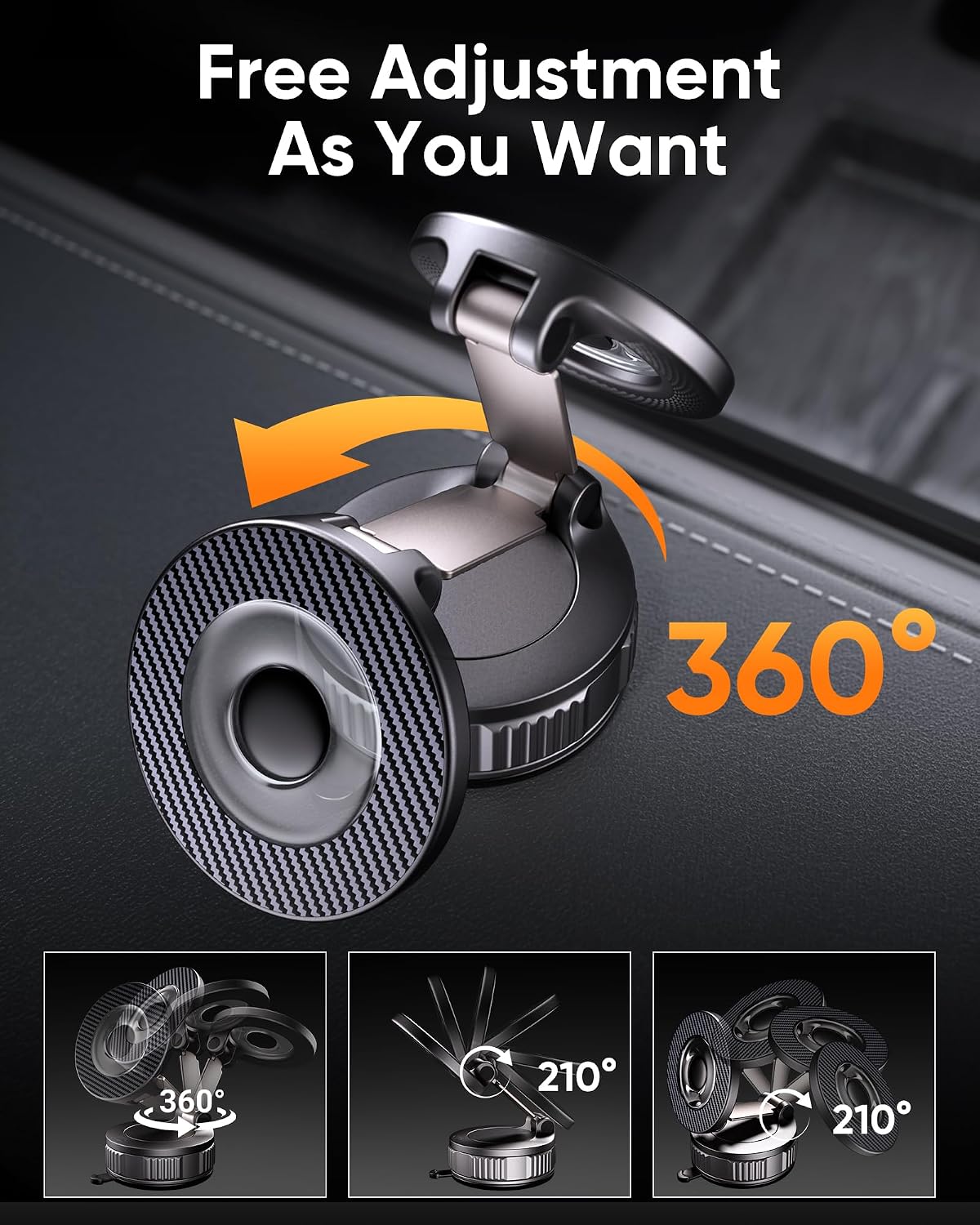 NKNZLY Vacuum Magnetic Car Phone Holder, 360° Adjustable MagSafe Car Mount