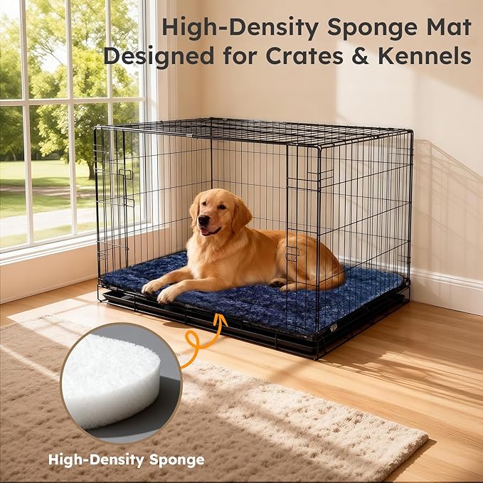 Dog Bed Mat, Dual-Sided Dog Crate Bed Mat - Ultra Soft & Machine Washable Kennel Pad for Medium Dogs, All-Season Comfort Pet Bed for Crates, Travel, and Home, Dark Blue 30 x 18 Inch