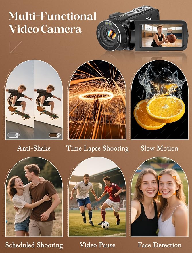 ZYDIIE 4K Video Camera Camcorder UHD 64MP Vlogging Camera
