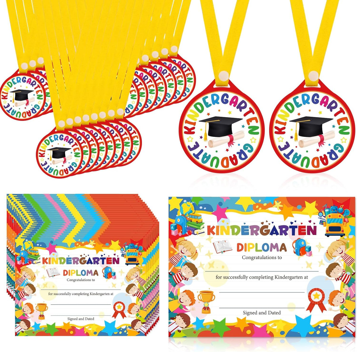 Regine Switzerland 48Pcs Graduation Medals & Certificates - Perfect for Preschool & Kindergarten Celebrations