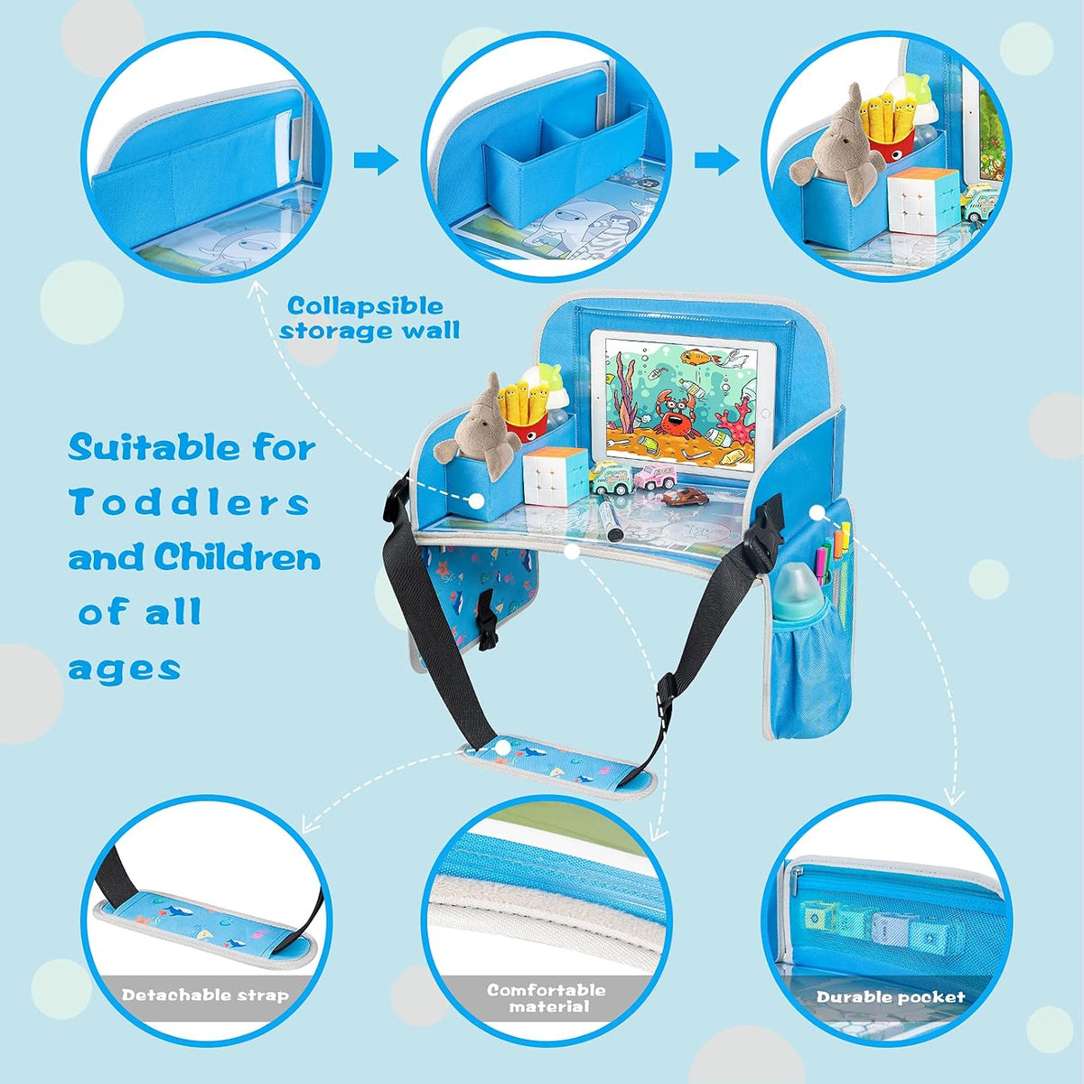 MENZOKE Kids Travel Tray for Boys or Girls, Travel Tray for Kids Car Seat