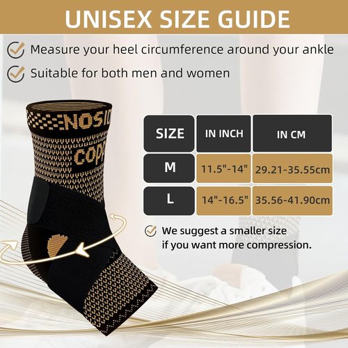 Copper Ankle Brace - Compression Sleeve with Arch Support for Plantar Fasciitis Relief | Unisex