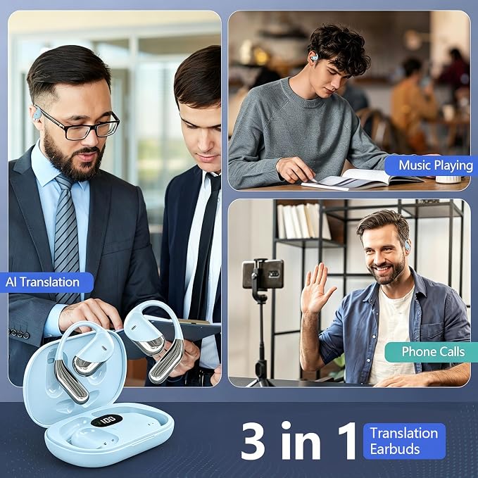 AI Open Ear Earbuds Translation Headphones, Real-Time 2-Way Language Translator