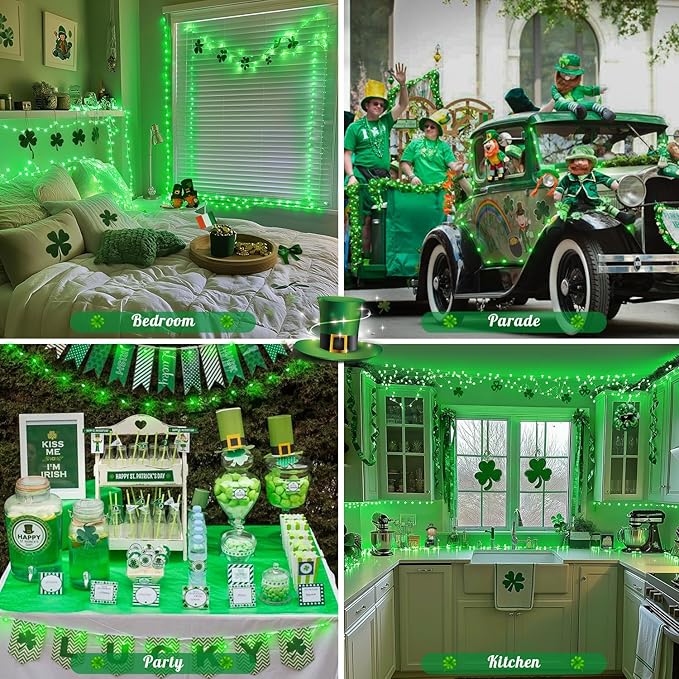 JMEXSUSS 4 Pack 50 LED Green Fairy Lights Battery Operated: 16.1ft Christmas Fairy Lights Indoor Outdoor Waterproof Green St Patrick's Day Lights for Bedroom Garden Party St Patrick's Day Decorations