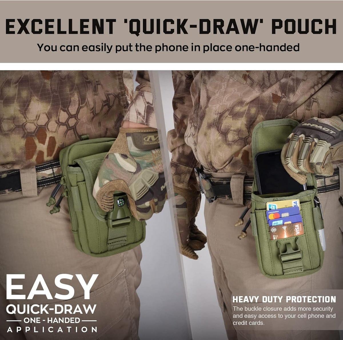 WYNEX Tactical Compass Phone Pouch - Large Molle Smartphone Holster with Double Capacity & Carabiner