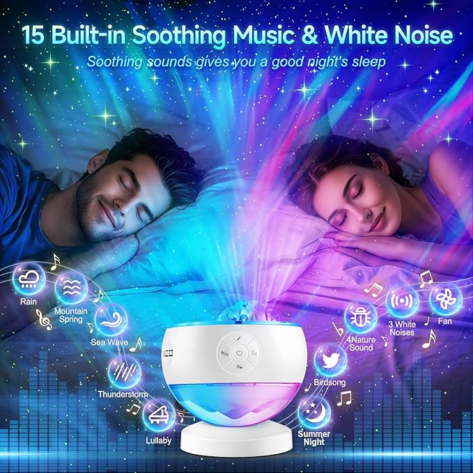 Northern Lights Projector,300+Color Modes Galaxy Projector for Bedroom, 15 White Noise, 5Moon Star Projector, Bluetooth, Remote Timer, Room Decor Bluetooth Teen Girl Gifts for Boys Gift Birthday Gifts