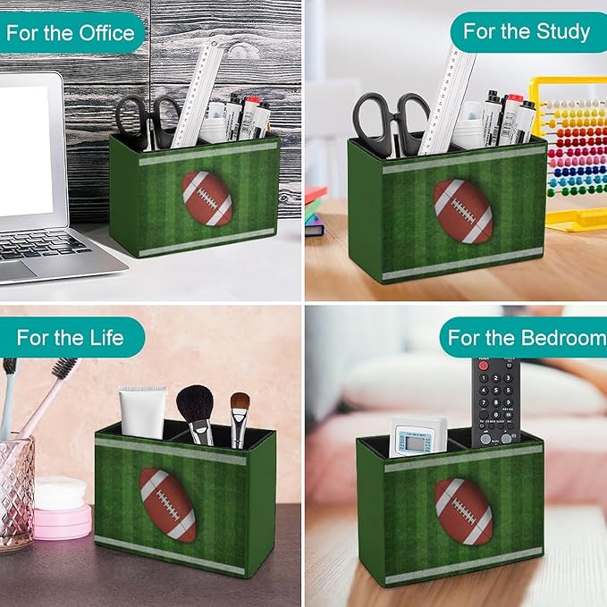 Pen Holder, Pencil Holder for Desk Organizer, American Football Game PU Leather Pencil Cups Desktop Stationery Storage Makeup Brush Holder Pen Organizer for Office Home