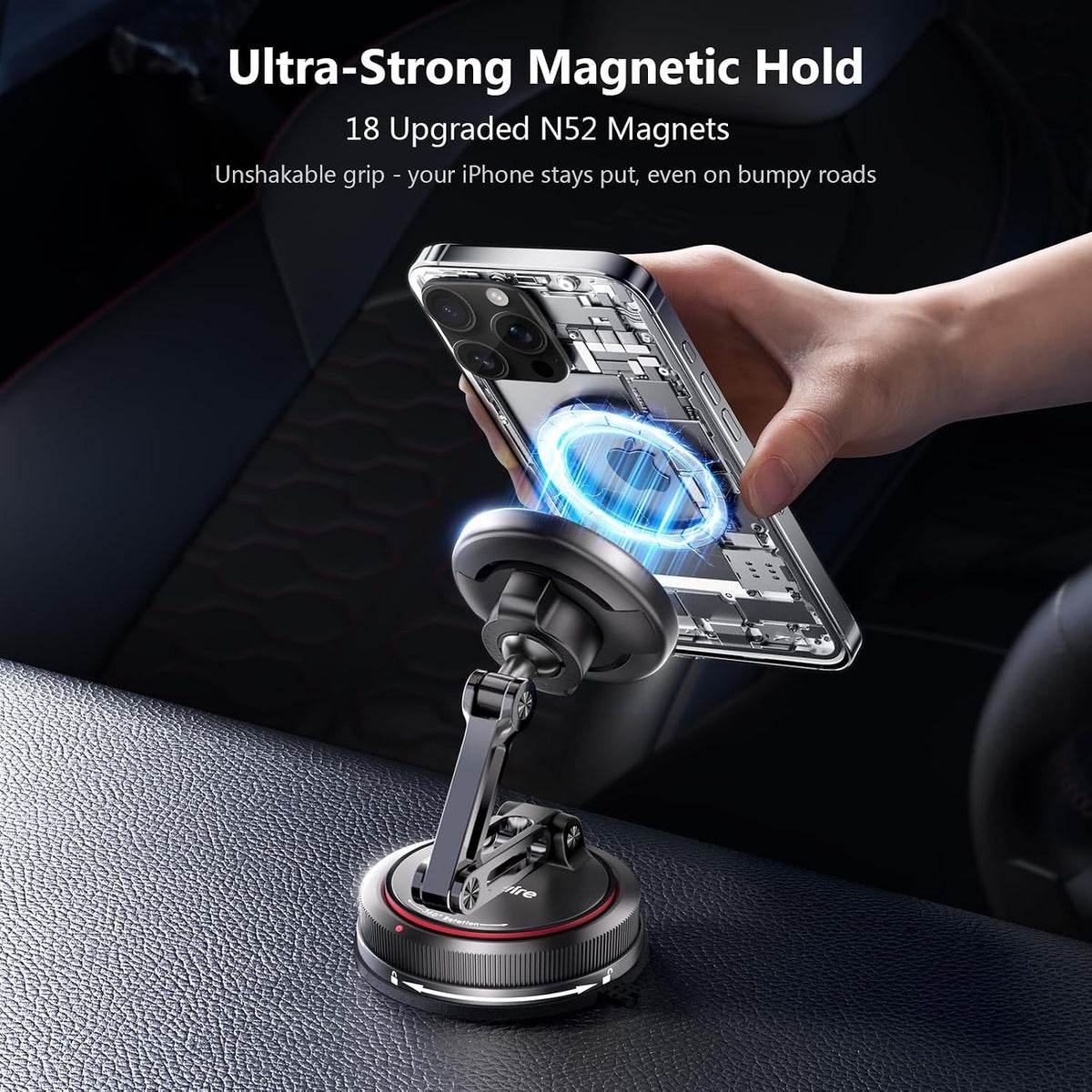 SYNCWIRE for MagSafe Car Mount [3-Axis] Nano Adhesive Gel + Strong Suction Cup Magnetic Phone Holder for Dashboard & Windshield, 360° Adjustable for iPhone 17 16 15 14 13 12, Samsung, Carbon Fiber