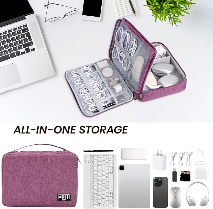 Large Electronic Organizer Travel Case, Double Layer Tech Accessories Bag