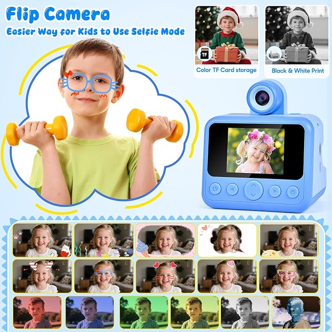 Kids Instant Print Camera, 30MP 1080P HD Digital Camera